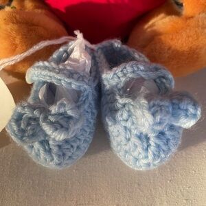 Handmade Light Blue Mary Jane Baby Booties with Front Bow